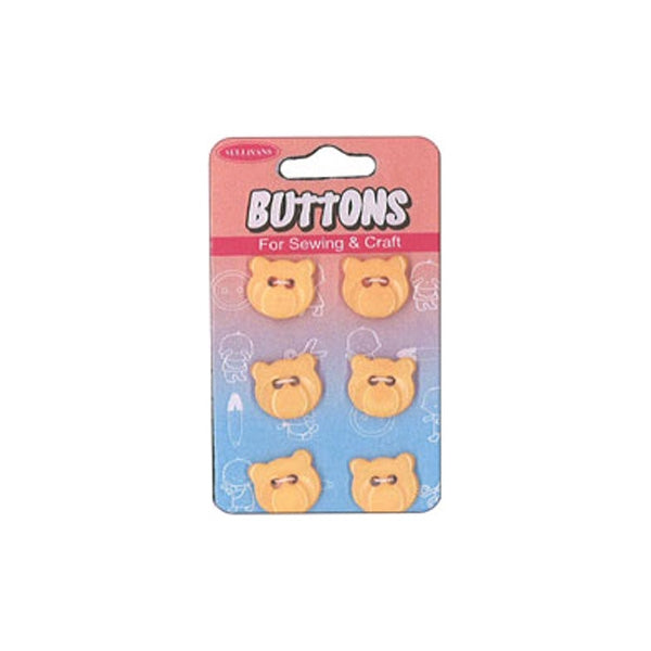 Sullivans Plastic Button, Yellow Bear Face