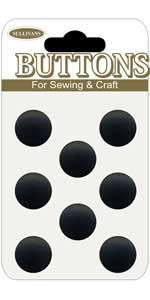 Sullivans Round Button 8pc, Black- 11mm