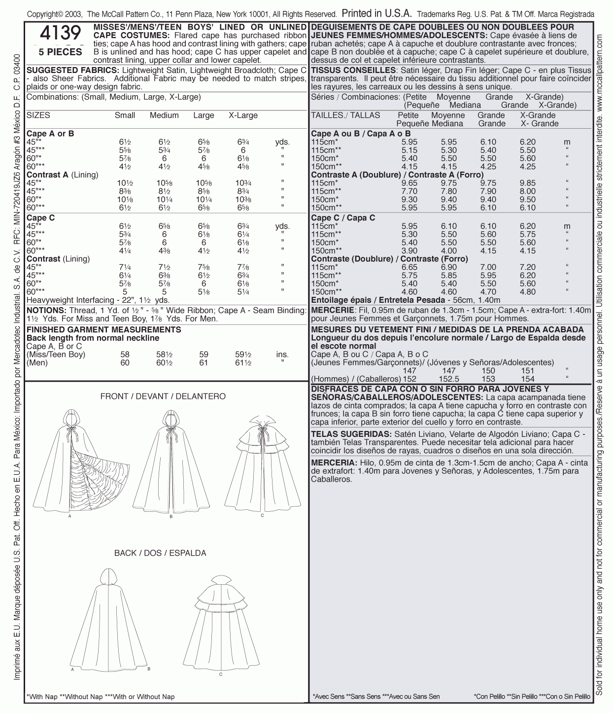 McCall's Pattern M4139 All Sizes in One Envelope