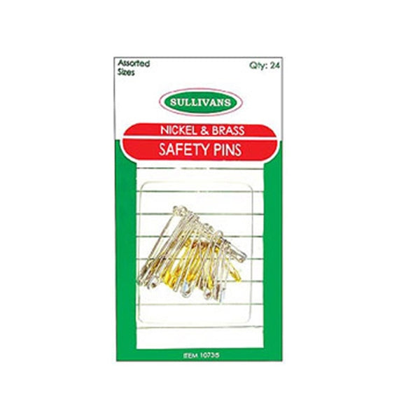 Sullivans Nickel/Brass Safety Pins- 24pk