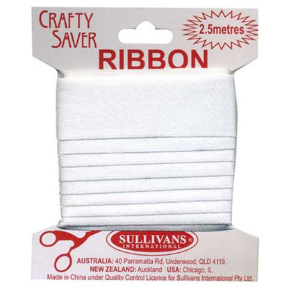 Crafty Saver Satin Ribbon, White- 25mm x 2.5m