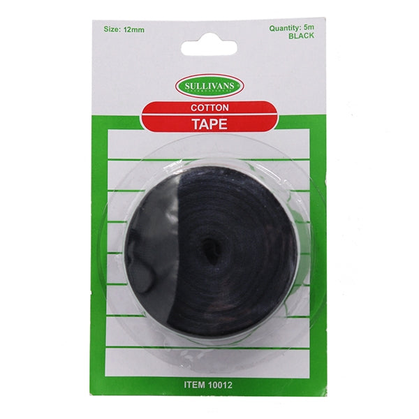 Sullivans Cotton Tape, Black -12mm