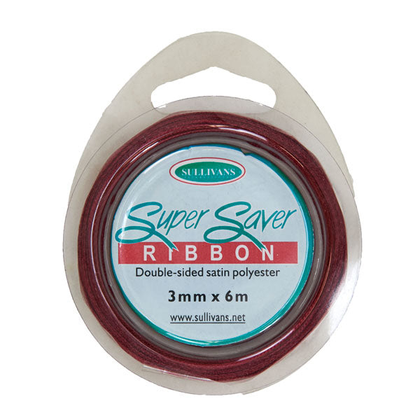 Super Saver Double Sided Ribbon, Wine- 3mm