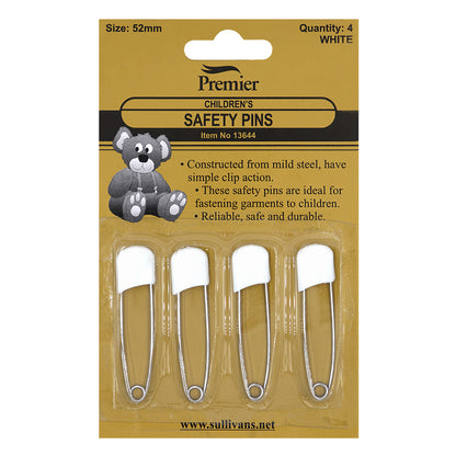 Sullivans Children's Safety Pins, White- 52mm