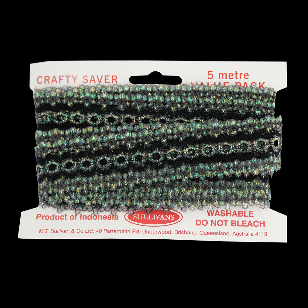 Sullivans Opal Lace Eyelet, Black- 35mm x 5m