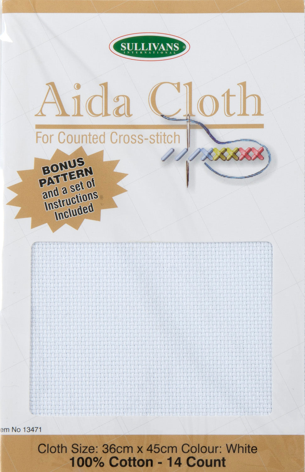 Aida Cloth 14 Count, White- 36 x 45cm