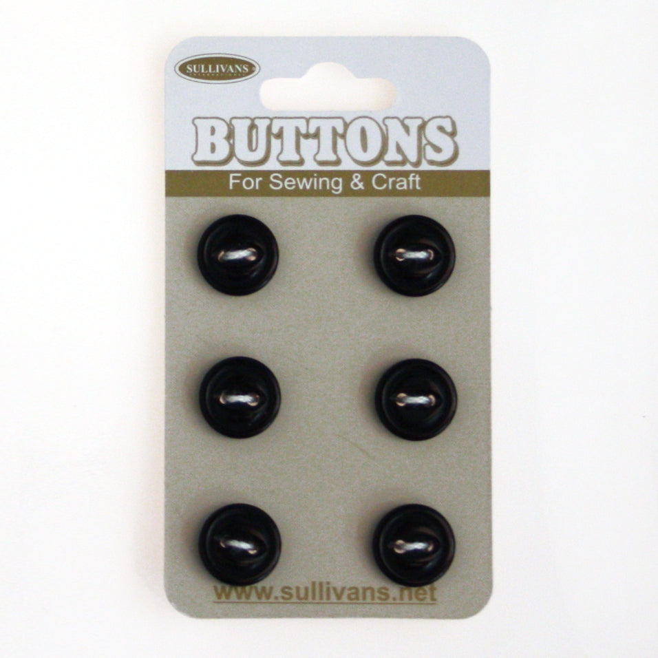 Sullivans Round Button 6pc, Black- 12mm