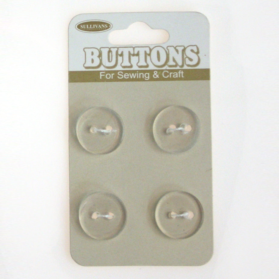 Sullivans Round Button 4pc, Clear- 15mm