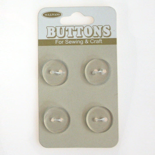 Sullivans Round Button 4pc, Clear- 15mm