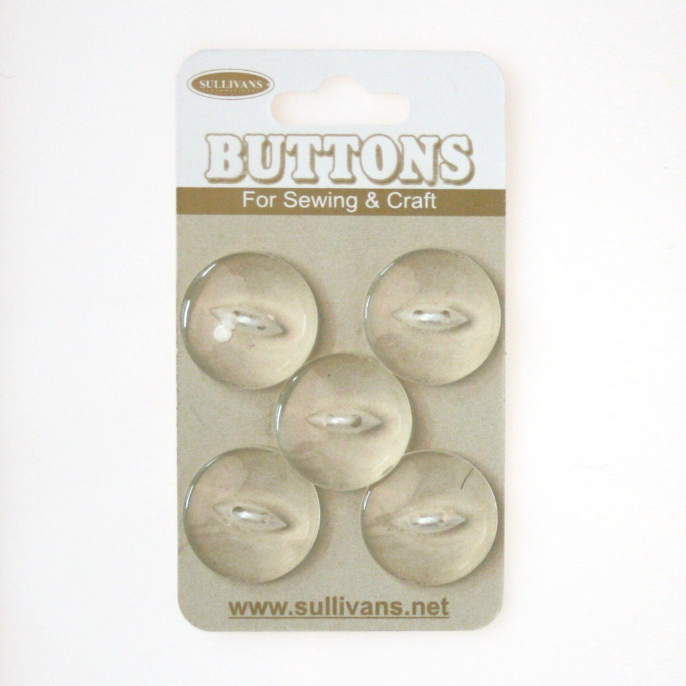 Sullivans Round Button 5pc, Clear- 20mm