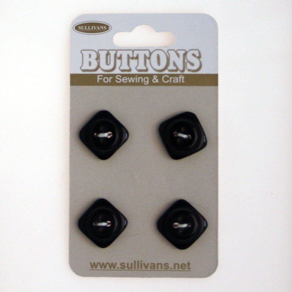 Sullivans Square Button 4pc, Black- 13mm