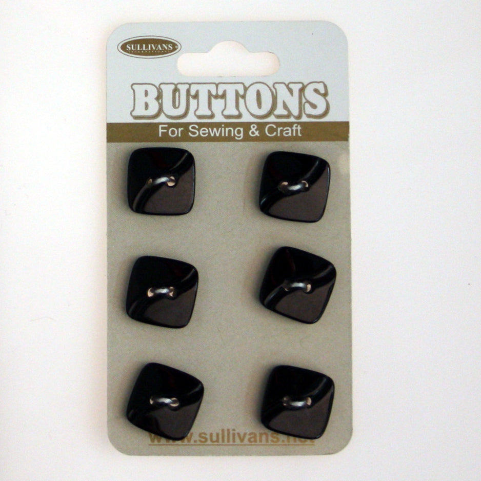 Sullivans Square Button 6pc, Black- 13mm