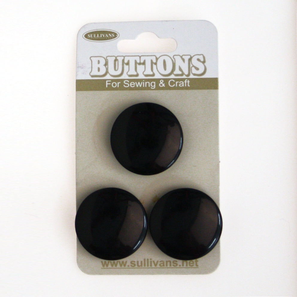 Sullivans Dome Button 3pc, Black- 23mm