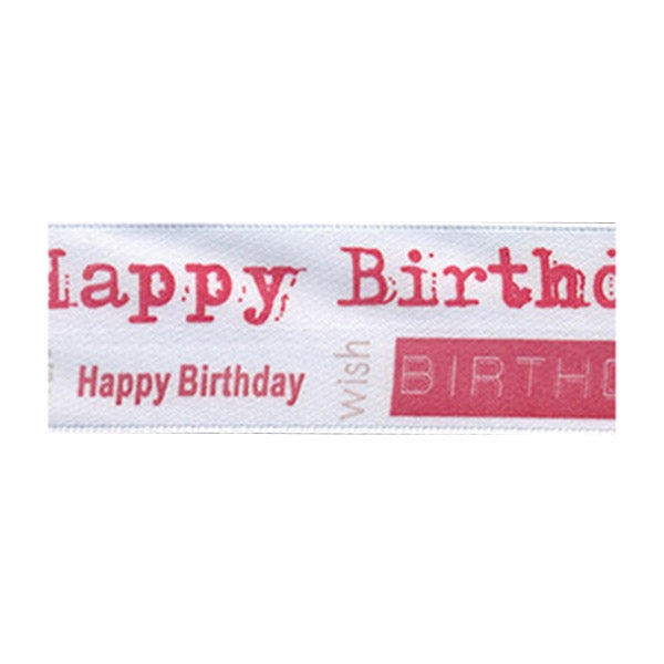 Sullivans Satin Ribbon, Happy Birthday Pink- 25mm