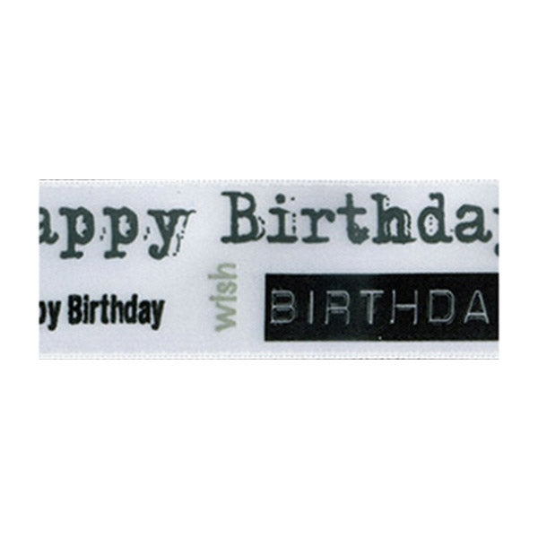 Sullivans Satin Ribbon, Happy Birthday Black- 25mm