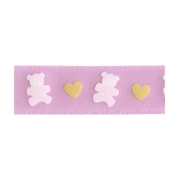 Sullivans Satin Ribbon, Teddy Heart Light Pink- 25mm