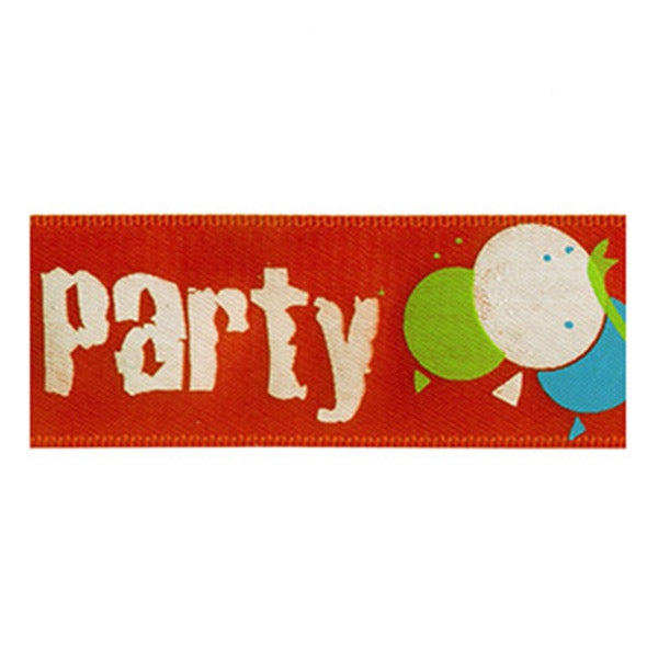 Sullivans Satin Ribbon, Party with Balloon Orange- 25mm