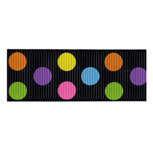 Sullivans Ribbon Grosgrain, Black Multi- 22mm