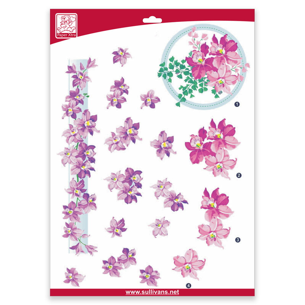 Sullivans Decoupage Sheet, Purple Flowers- 210mm x 300mm