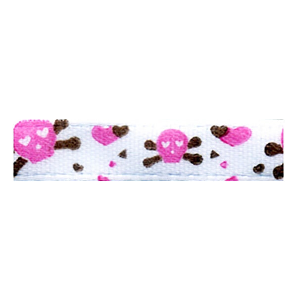 Sullivans Satin Ribbon, Skulls White Pink- 6mm