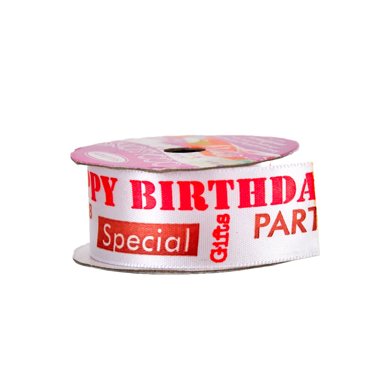 Sullivans Satin Ribbon, Happy Birthday Wish White Red- 25mm