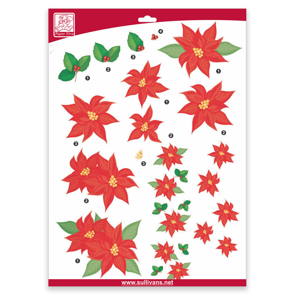 Sullivans Decoupage Sheet, Poinsettia- 210mm x 300mm