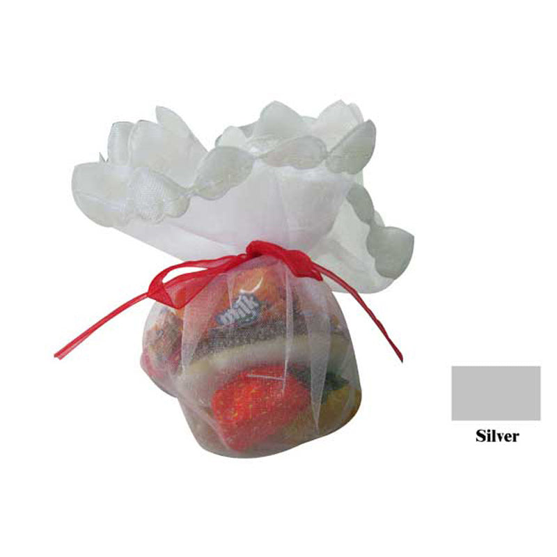 Sullivans Bomboniere Organza, Silver with Heart Edge 24cm- 10pk