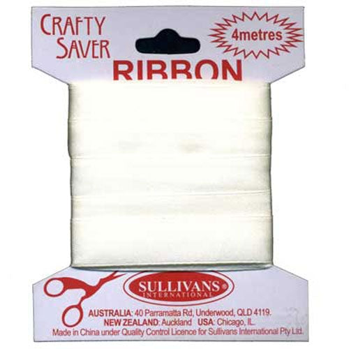 Sullivans Ribbon Satin Single Sided on Card, Bridal White- 16 mm