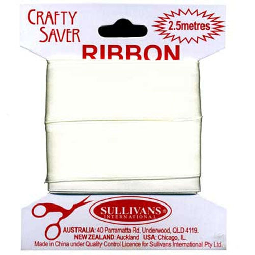 Sullivans Ribbon Satin Single Sided on Card, Bridal White- 25 mm