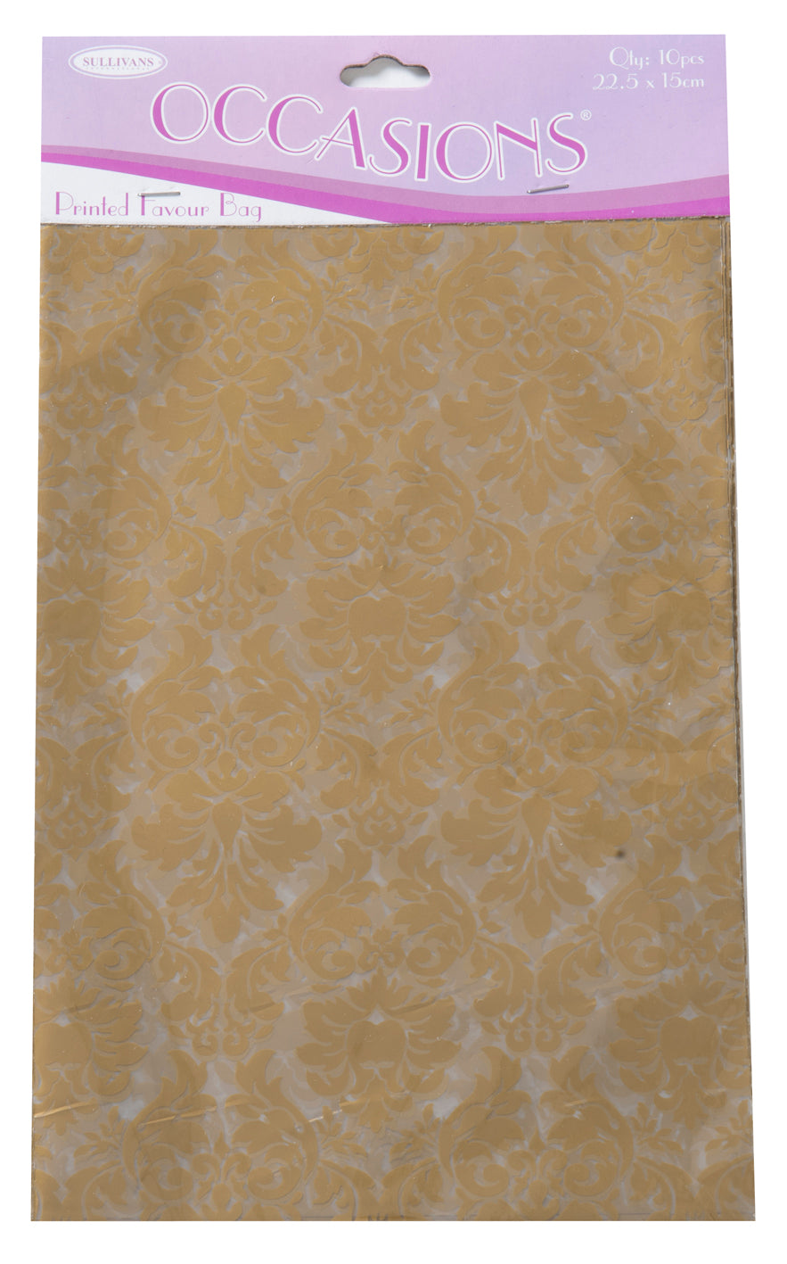 Sullivans Printed Favour Bag, Gold Damask- 10pc