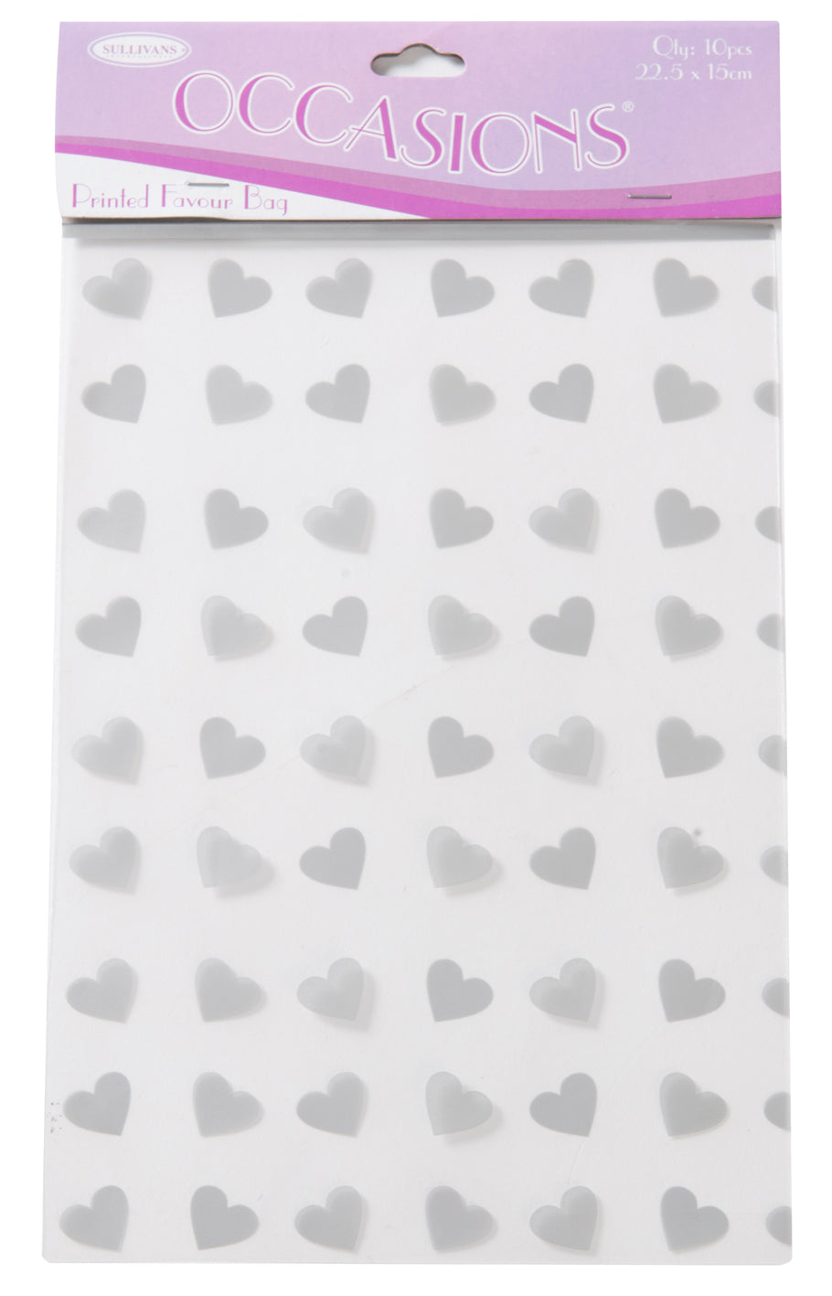 Sullivans Printed Favour Bag, Silver Hearts- 10pc