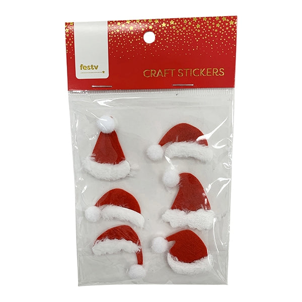 Christmas Sticker, Santa Hats- 6pk