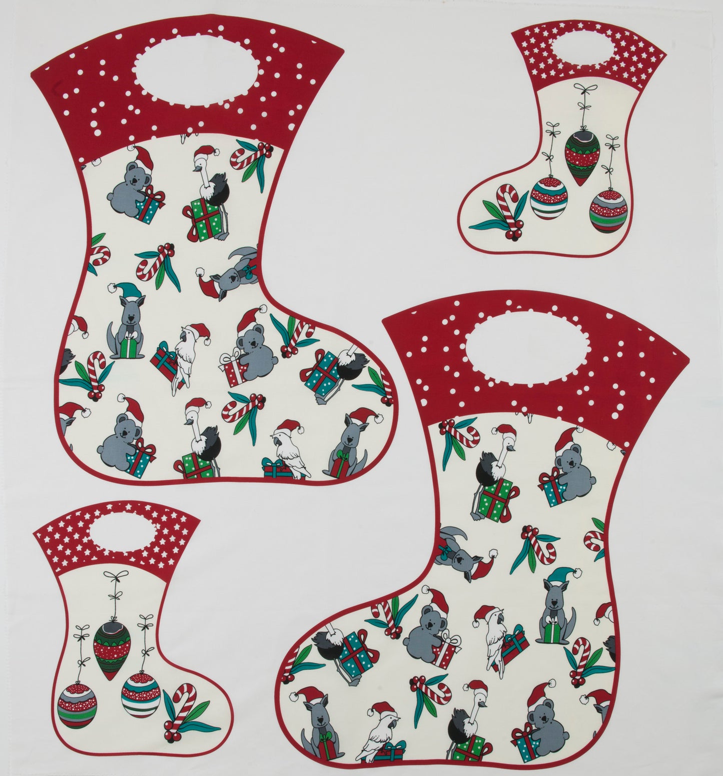 Christmas Prints Fabric, Stocking Cream- Width 112cm