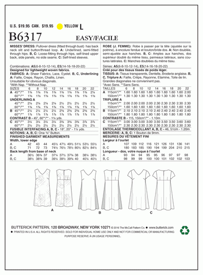 Butterick Pattern B6317 Misses' Pullover V-Neck Dresses