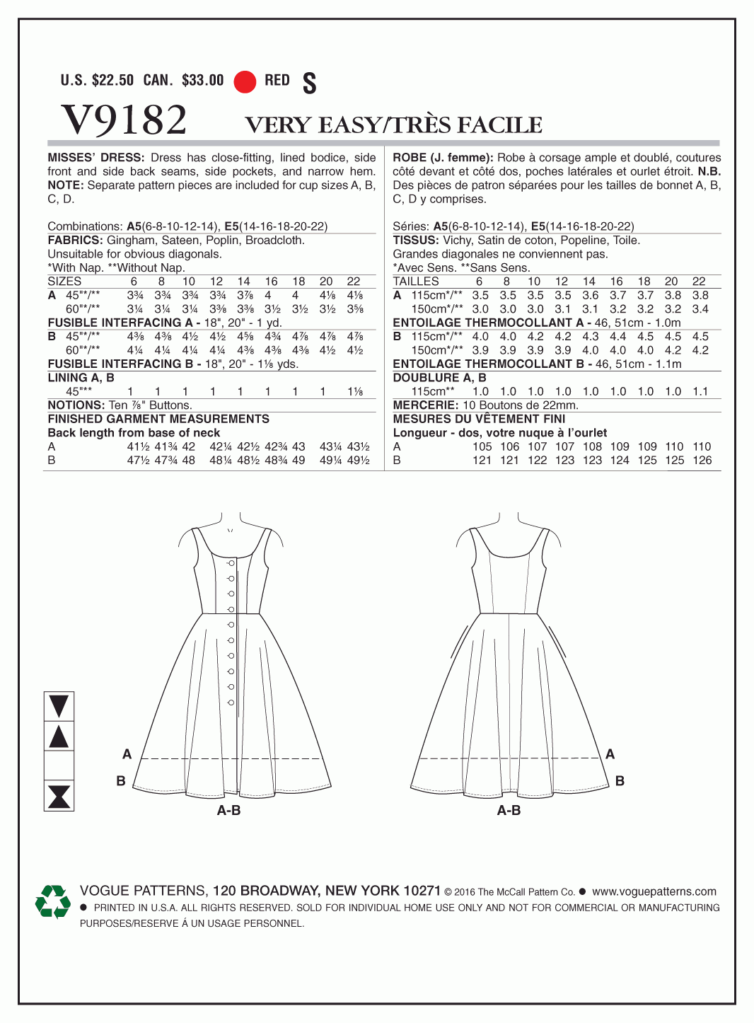 Vogue Pattern V9182 A5 (6-8-10-12-14)