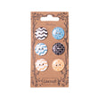 Carded Buttons, Wood Print Round- 6pk