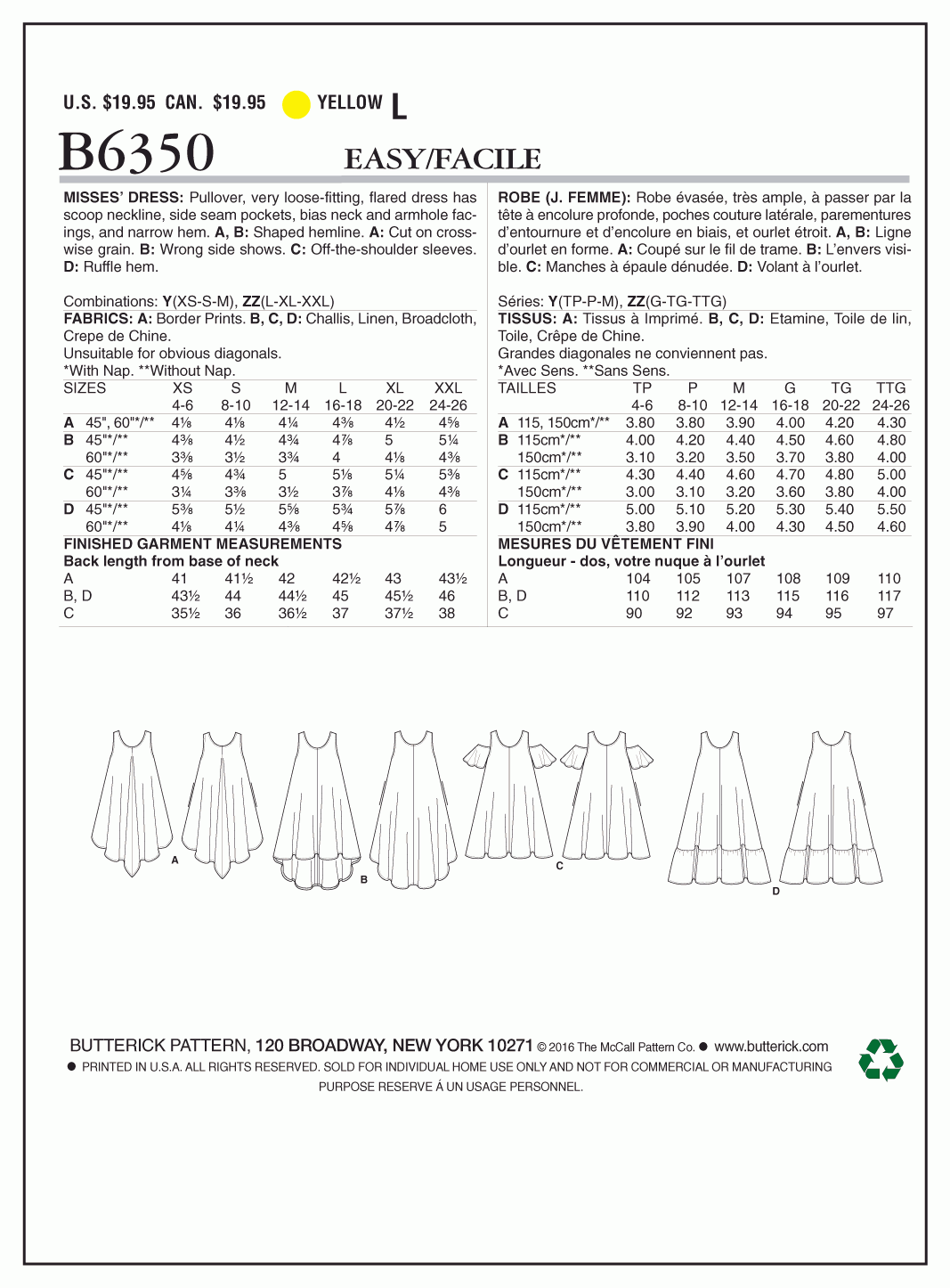 Butterick Pattern B6350 Misses' Sleeveless and Cold Shoulder Dresses