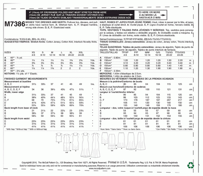 McCall's Pattern M7386 Y (XSM-SML-MED)