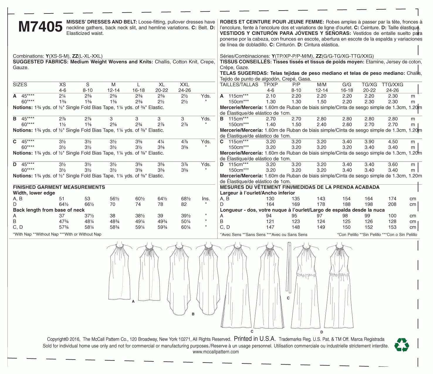 McCall's Pattern M7405 (4-6-8-10-12-14)