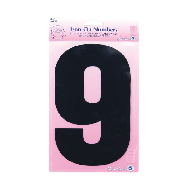 Hemline Iron On Numeral, Black 9- 20cm