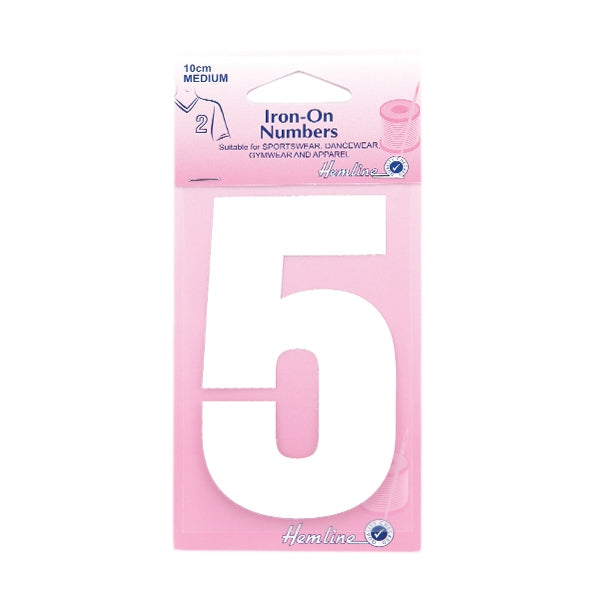 Hemline Iron On Numeral, White 5- 10cm