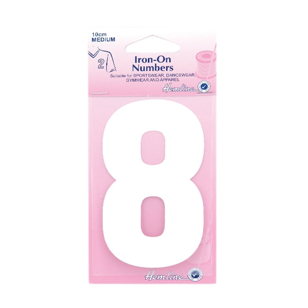 Hemline Iron On Numeral, White 8- 10cm