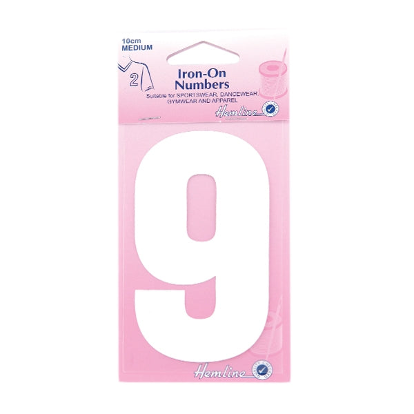 Hemline Iron On Numeral, White 9- 10cm