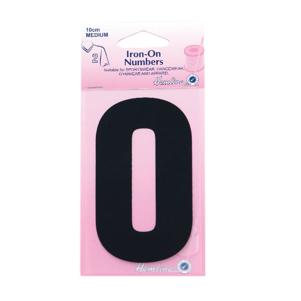 Hemline Iron On Numeral, Black 0- 10cm