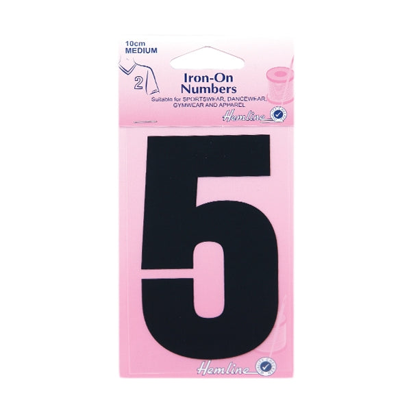 Hemline Iron On Numeral, Black 5- 10cm