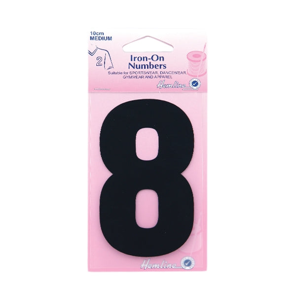 Hemline Iron On Numeral, Black 8- 10cm