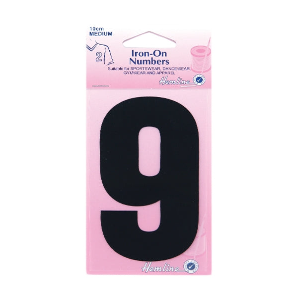 Hemline Iron On Numeral, Black 9- 10cm