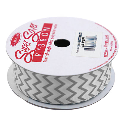 Sullivans Satin Ribbon, Chevron Silver- 25mm