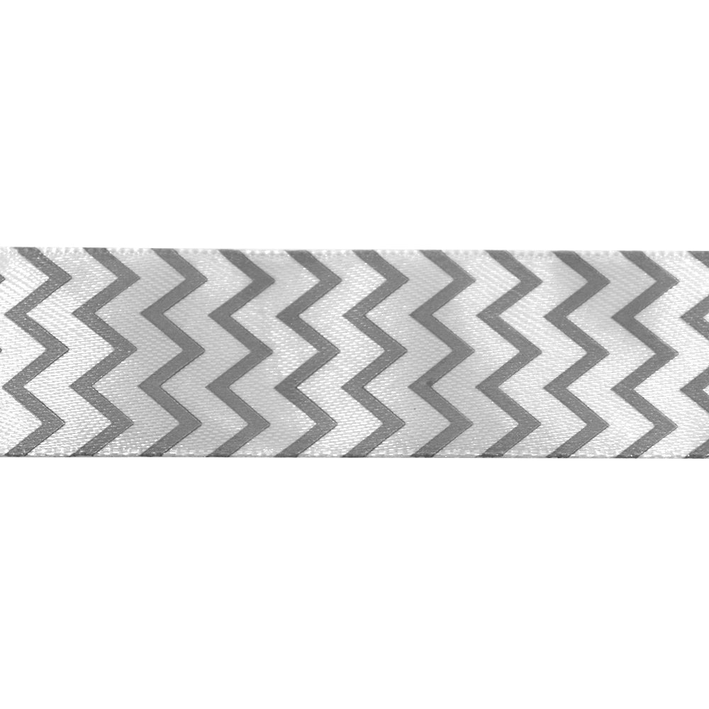 Sullivans Satin Ribbon, Chevron Silver- 25mm