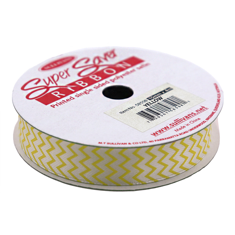 Sullivans Satin Ribbon, Chevron Yellow- 25mm